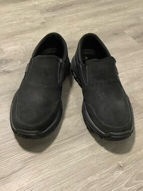 Skechers black suede slip in shoes